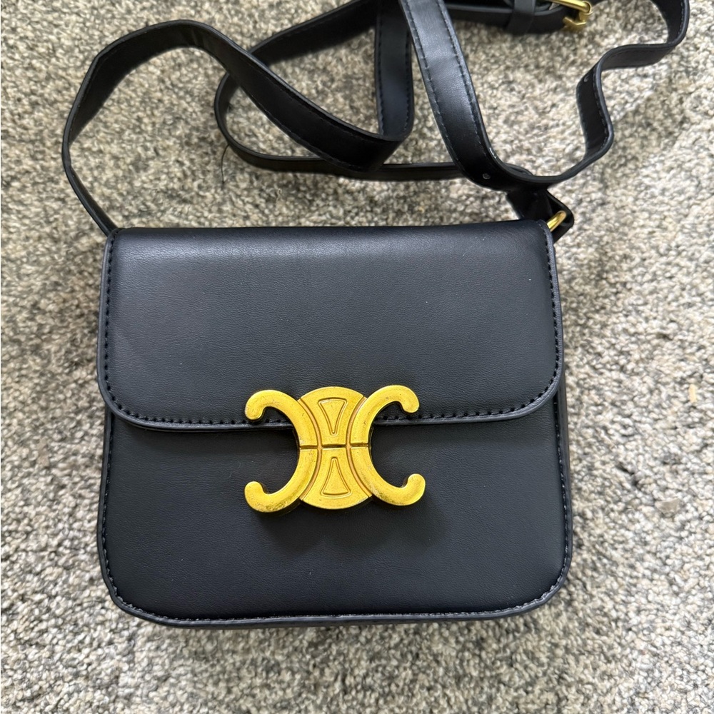 Celine Black and Gold Crossbody Bag with Curved Design